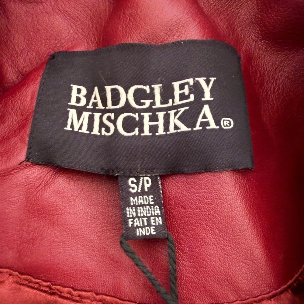 Badgley Mischka Tinsley Lamb Leather Trench Coat Bordeaux Oxblood NWT Size Small - Picture 9 of 11